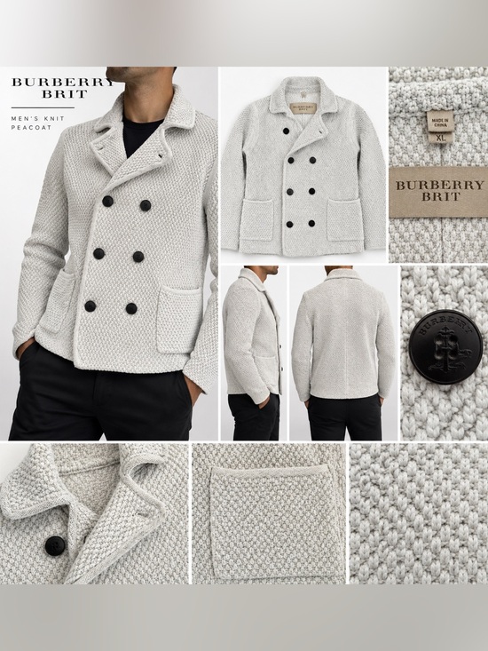 Burberry Other - Burberry Brit Men’s XL Cotton Knit Double-Breasted Peacoat Cardigan Ivory